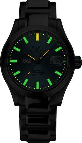 Ball Watch Company Engineer III Marvelight Chronometer Day Date Watch with blue dial, steel bracelet, steel case