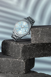 Ball Watch Company Engineer III Marvelight Chronometer Day Date Watch with blue dial, steel bracelet, steel case