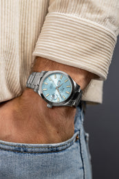 Ball Watch Company Engineer III Marvelight Chronometer Day Date Watch with blue dial, steel bracelet, steel case