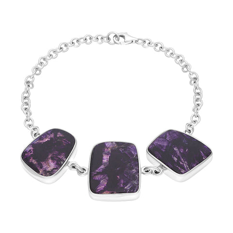 Sterling Silver Blue John Three Stone Abstract Oval Unique Bracelet