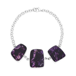 Sterling Silver Blue John Three Stone Abstract Oval Unique Bracelet