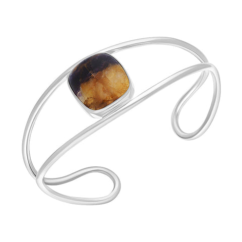 Sterling Silver Blue John Abstract Oval Cuff Bangle