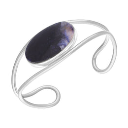 Sterling Silver Blue John Wide Oval Unique Cuff Bangle