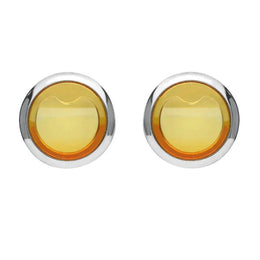 Sterling Silver Amber Round Stud Earrings