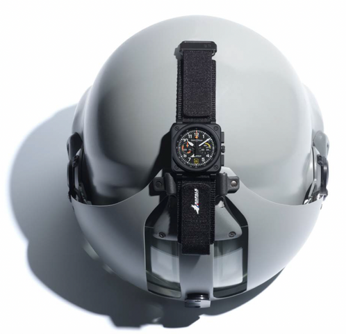 Helmet with a watch attached on a white background