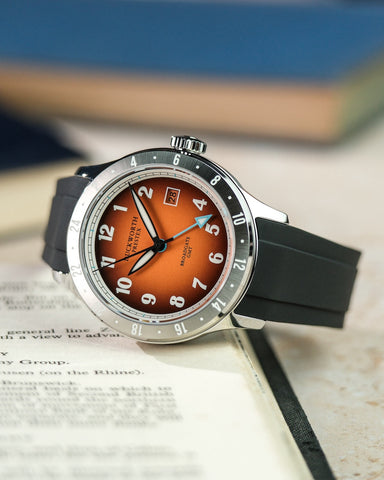 Duckworth Prestex Broadgate GMT Orange Black Rubber Watch