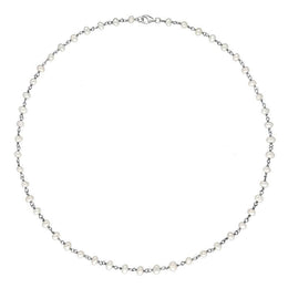 00117733 Sterling Silver White Pearl Bead Chain Link Necklace, N952_18W.