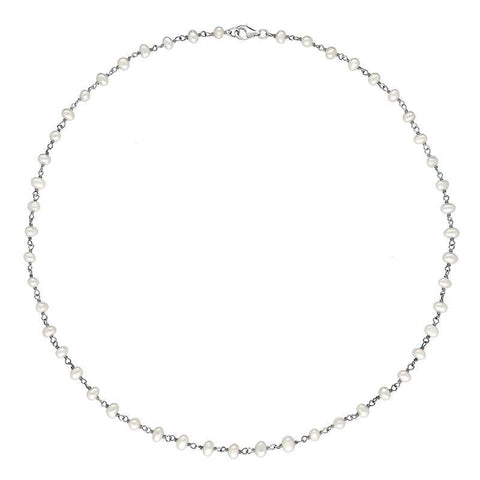 00117733 Sterling Silver White Pearl Bead Chain Link Necklace, N952_18W.