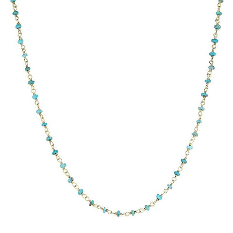 00117873 W Hamond Yellow Gold Plate Turquoise 3mm Bead Chain Link Necklace, N950_24.