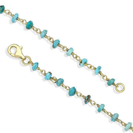 Yellow Gold Plate Turquoise 4mm Bead Chain Link Necklace, N952_30.