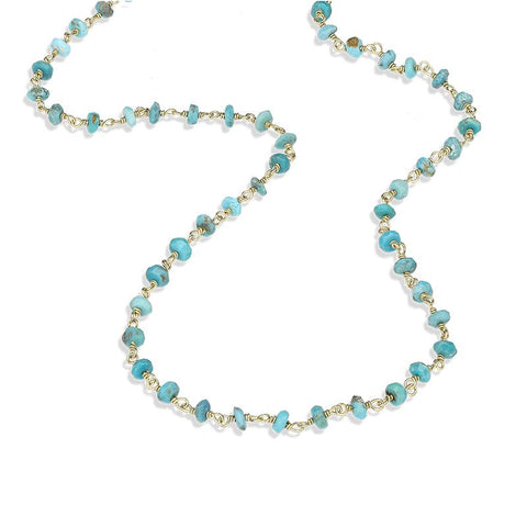 Yellow Gold Plate Turquoise 4mm Bead Chain Link Necklace, N952_30.