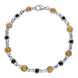Sterling Silver Whitby Jet Amber Alternating Round Bead Bracelet