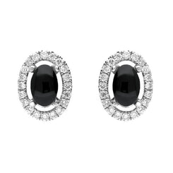 C W Sellors 18ct White Gold 0.23ct Diamond Whitby Jet Oval Stud Earrings, E1999.