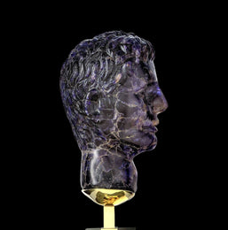 Carved Blue John Head of Roman Emperor on a Gilt Bronze and Blue John Plinth