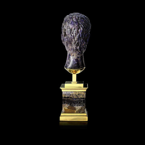 Carved Blue John Head of Roman Emperor on a Gilt Bronze and Blue John Plinth