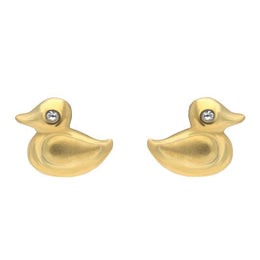 Christmas Collection Silver Yellow Gold and Cubic Zirconia Duck Stud Earrings E2370