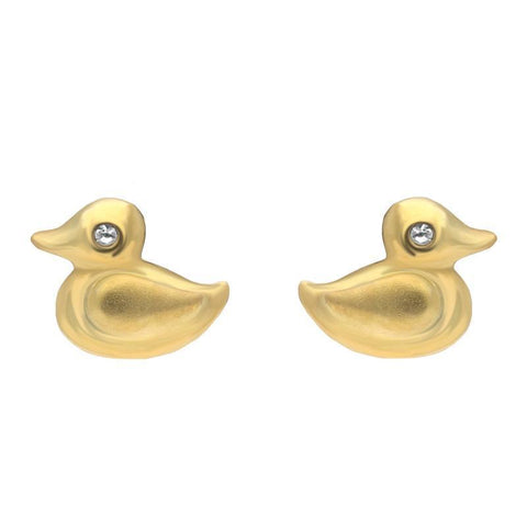 Christmas Collection Silver Yellow Gold and Cubic Zirconia Duck Stud Earrings E2370