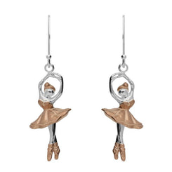 Sterling Silver Rose Gold Ballerina Hook Drop Earrings E2234
