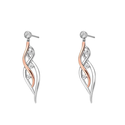 Clogau Swallow Falls Sterling Silver 9ct Rose Gold Drop Earrings, 3SCTWIE.