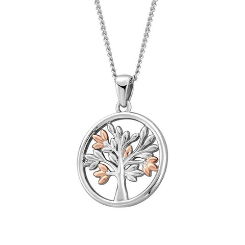 Clogau Tree of Life Sterling Silver 9ct Rose Gold Vine Circle Necklace, 3SNTLCP