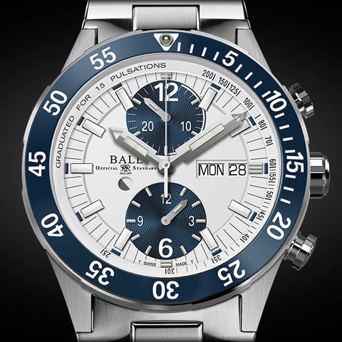 Ball Watch Company Roadmaster Rescue Chronograph Limited Edition Watch with white dial, titanium strap, titanium case