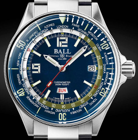 Ball Watch Company Engineer Master II Diver Worldtime Limited Edition Watch with blue dial, steel bracelet, steel case
