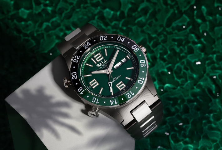 Ball Watch Company Roadmaster Marine GMT Limited Edition Watch with green dial, titanium strap, titanium case