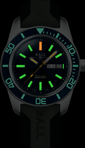 Ball Watch Company Engineer Master II Skindiver Heritage Watch with blue dial, rubber strap, steel case