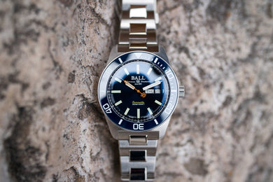 Ball Watch Company Engineer Master II Skindiver Heritage Watch with blue dial, steel bracelet, steel case