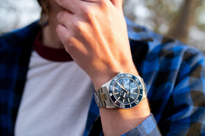 Ball Watch Company Engineer Master II Skindiver Heritage Watch with blue dial, steel bracelet, steel case