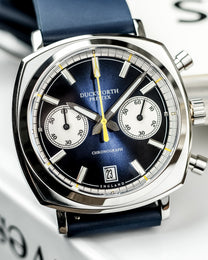 Duckworth Prestex Chronograph 42 Blue Sunburst Blue Rubber Watch