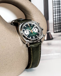 Duckworth Prestex Watch Chronograph 42 Green Sunburst Olive Green Leather
