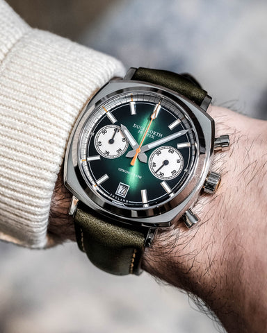 Duckworth Prestex 42 Green Sunburst Olive Green Leather Watch