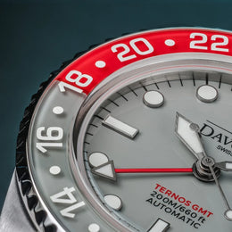 Davosa Ternos GMT Lucent Grey Red Red Rubber Watch Dial
