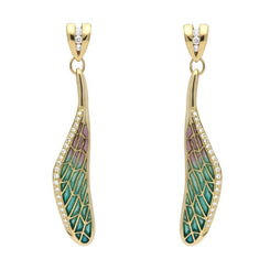 18ct Yellow Gold Diamond Enamel House Style Dragonfly Wing Stud Earrings E2214