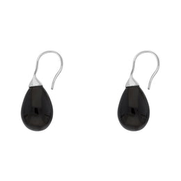Sterling Silver Whitby Jet Oval Bead Hook Earrings, E1477.