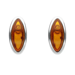 Sterling Silver Amber Round Tapered Edge Marquise Stud Earrings, E2171