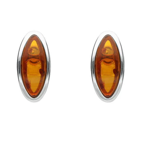 Sterling Silver Amber Round Tapered Edge Marquise Stud Earrings, E2171