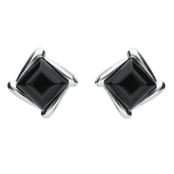 Sterling Silver Whitby Jet Square Wave Stud Earrings, E2175.