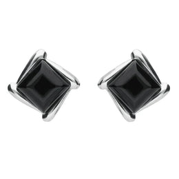 Sterling Silver Whitby Jet Square Wave Stud Earrings, E2175.