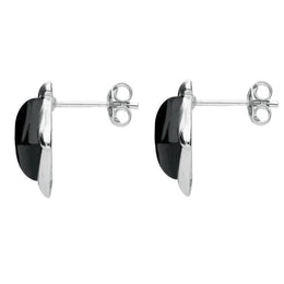 Sterling Silver Whitby Jet Square Wave Stud Earrings, E2175.