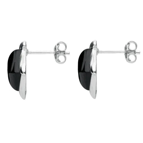 Sterling Silver Whitby Jet Square Wave Stud Earrings, E2175.
