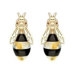 00179075 9ct Yellow Gold Whitby Jet Amber Bee Stud Earrings, E2424.