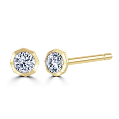 18ct Yellow Gold 0.15ct Diamond Solitaire Octagonal Stud Earrings