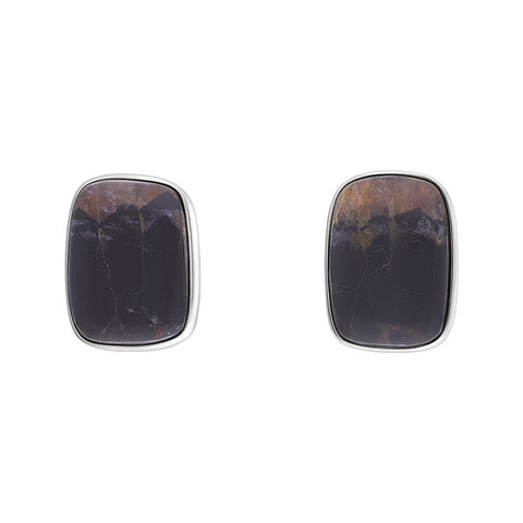 Sterling Silver Blue John Oblong Unique Earrings