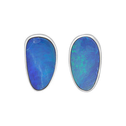 Sterling Silver Opal Abstract Oval Doublet Stud Unique Earrings