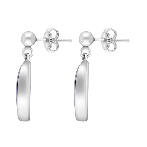 Sterling Silver Opal Oval Doublet Drop Earrings