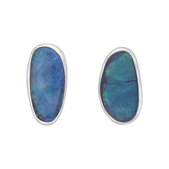 Sterling Silver Opal Abstract Doublet Stud Earrings