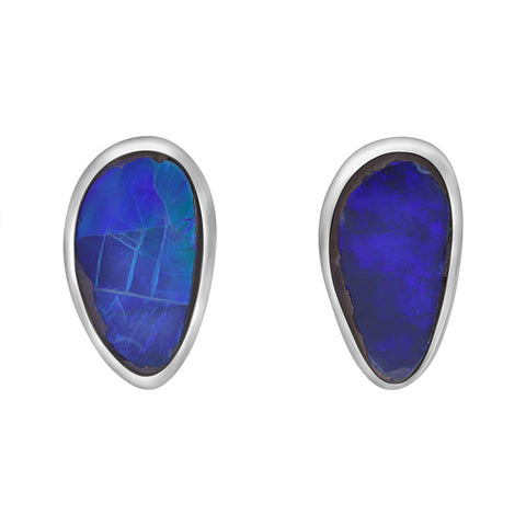 Sterling Silver Opal Abstract Doublet Stud Unique Earrings