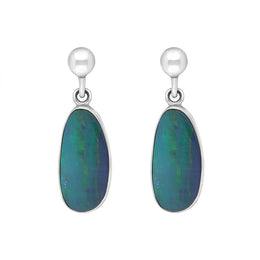 Sterling Silver Opal Abstract Oval Doublet Drop Unique Earrings